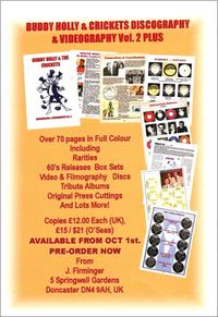 Buddy Holly & The Crickets Discography & Videography Vol.2 by John Firminger UK 2022 (See ordering details)