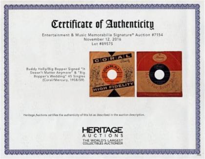MERCURY 71375 close up of sleeve signed by Big Bopper