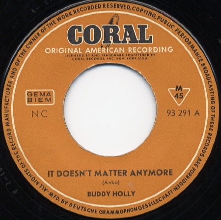 It Doesn't Matter Anymore - Buddy Holly - German Pressing