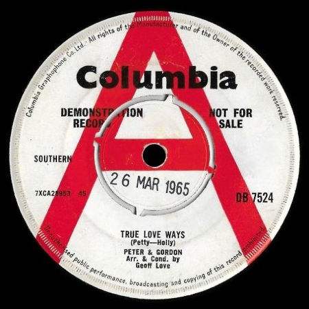 COLUMBIA DB 7524  Demonstration Record released 26 March 1965